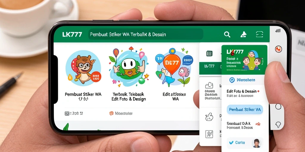 Screenshot LK777 menampilkan antarmuka pengguna Pembuat Stiker WA yang intuitif.