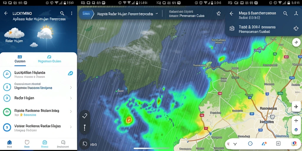 Tampilan antarmuka utama LUCKYMINO dengan fitur Radar Hujan.