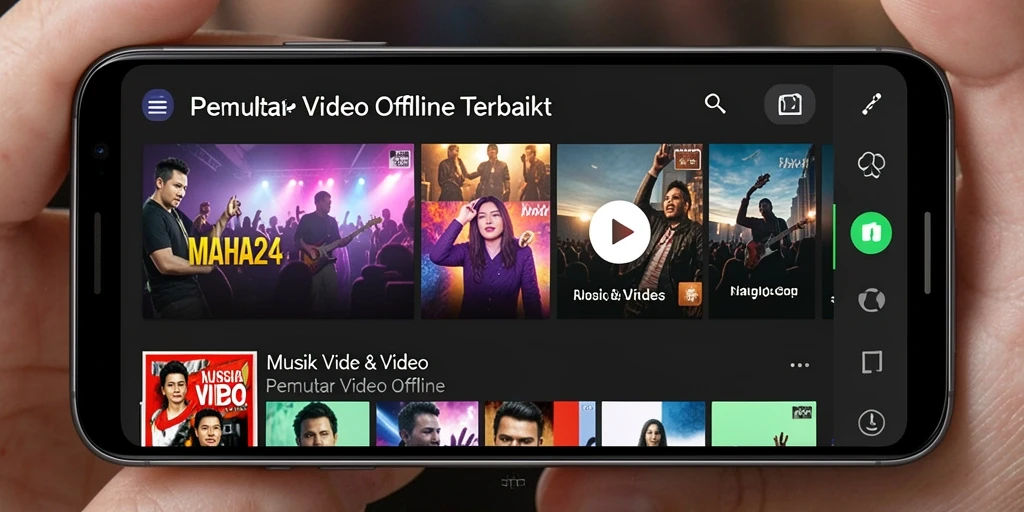 Tampilan antarmuka aplikasi Pemutar Video Offline MAHA24 yang sederhana dan menarik.