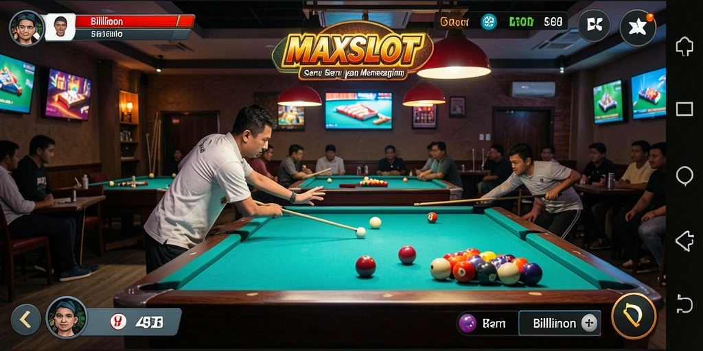 Antarmuka permainan Billiard yang menarik dan interaktif.