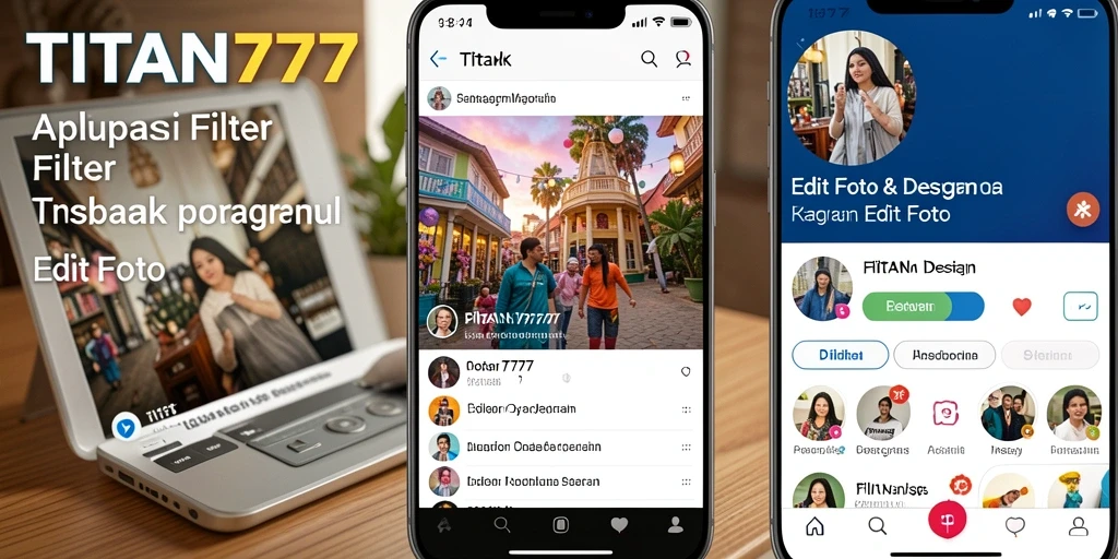Tampilan antarmuka aplikasi TITAN777 dengan pilihan filter Instagram yang beragam.